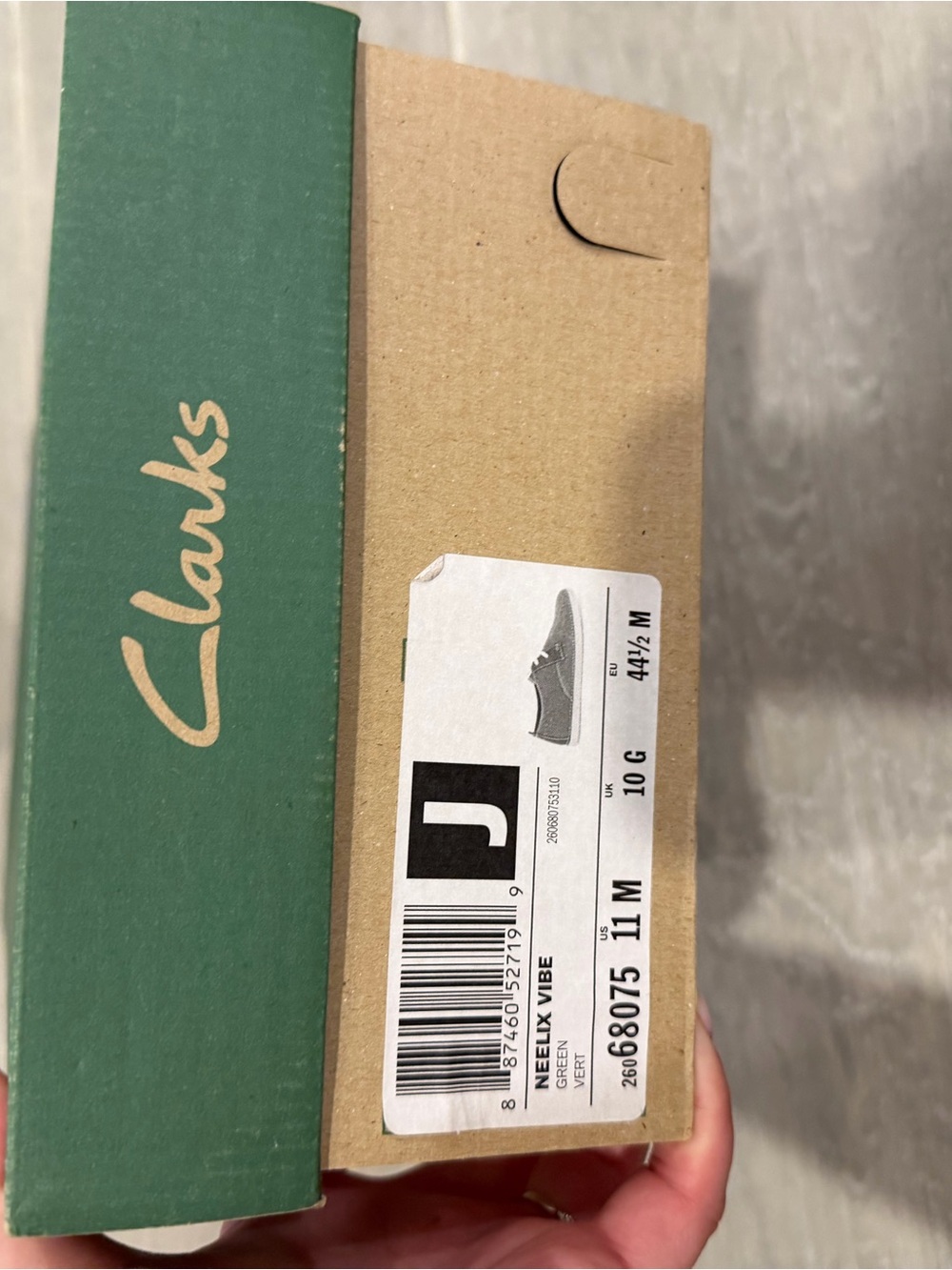 Clarks Green and Kraft Brown Shoe Box with Logo